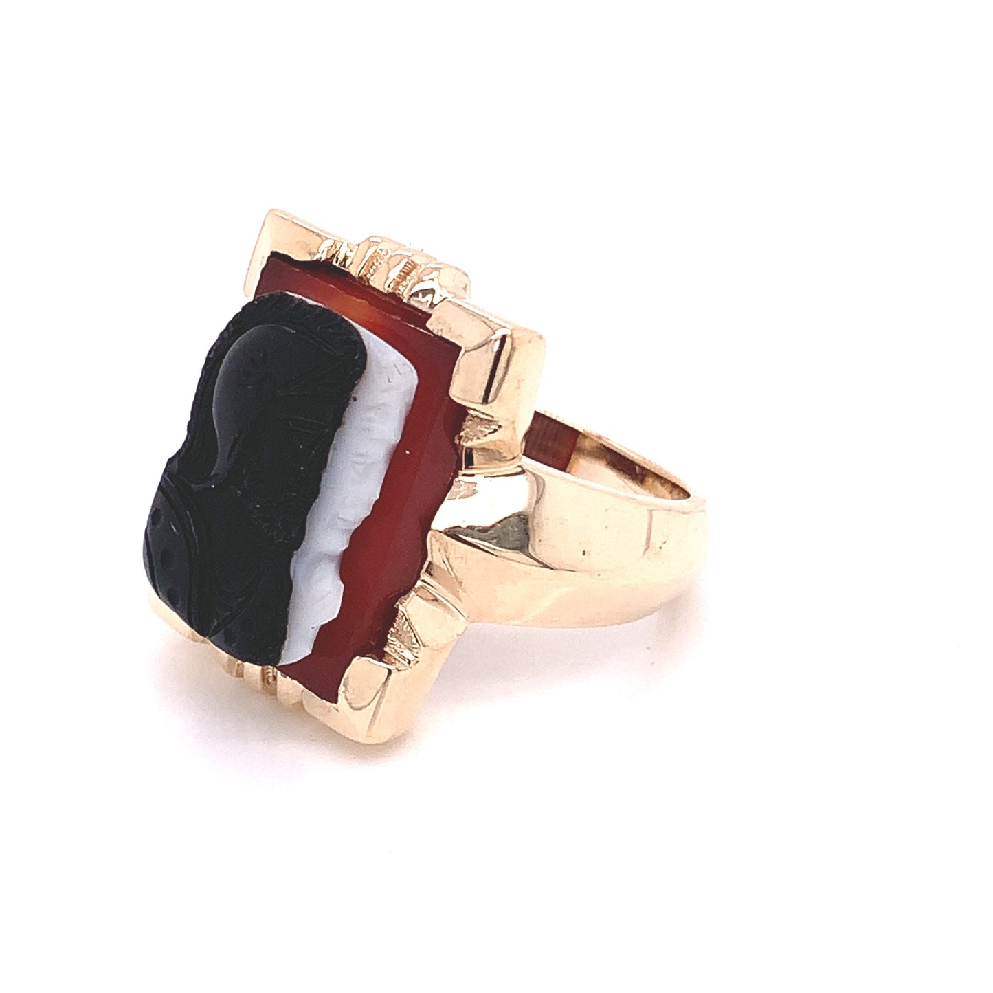 14KT Yellow Gold Intaglio Black and White Onyx Ring