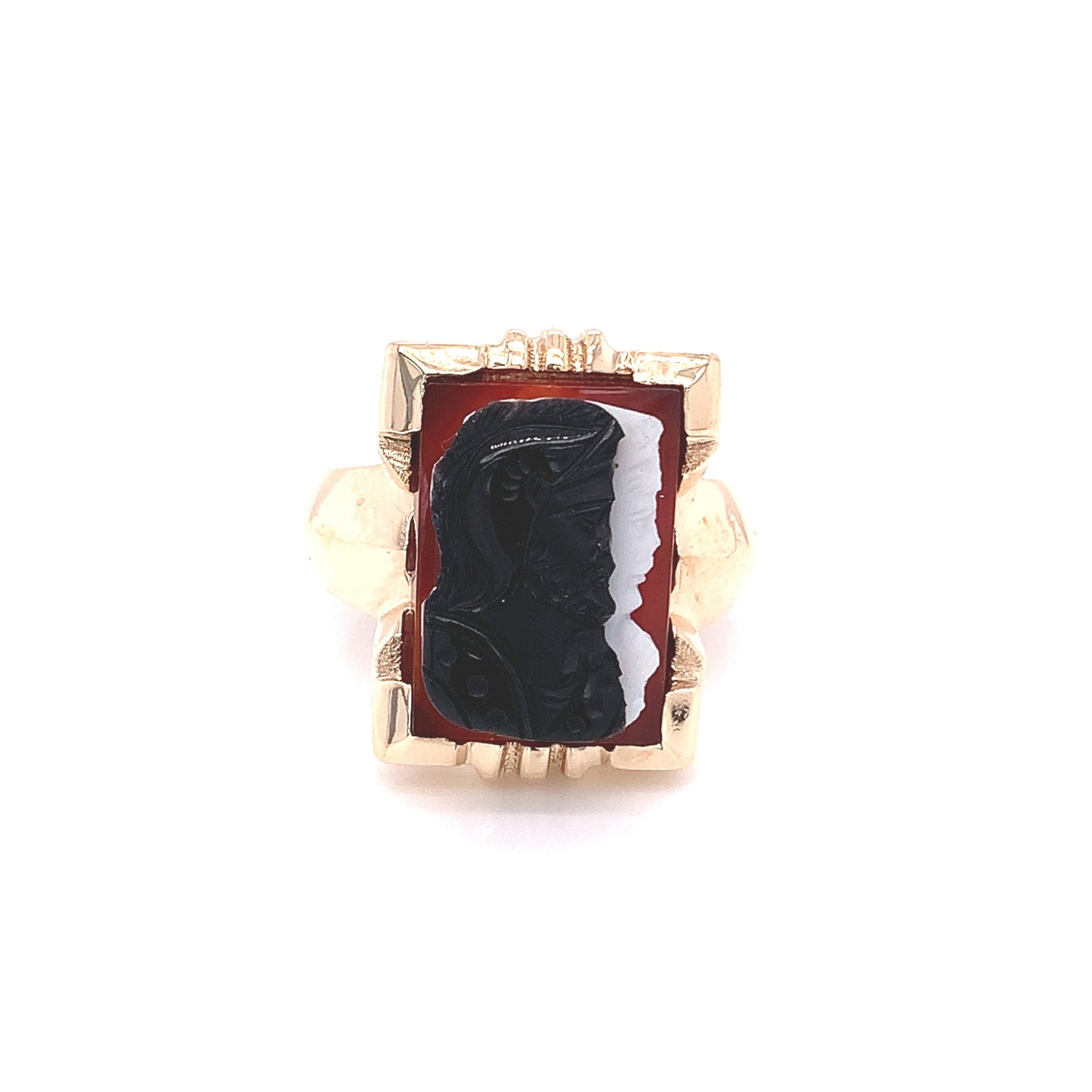 14KT Yellow Gold Intaglio Black and White Onyx Ring