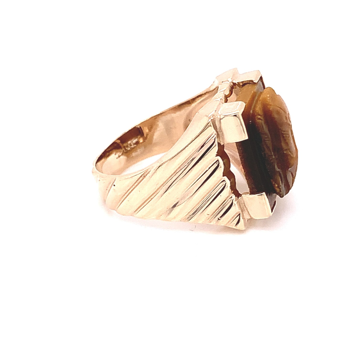 10KT Yellow Gold Ring Carved Tiger Eye