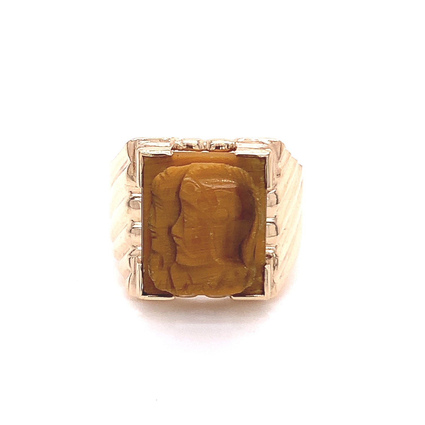 10KT Yellow Gold Ring Carved Tiger Eye