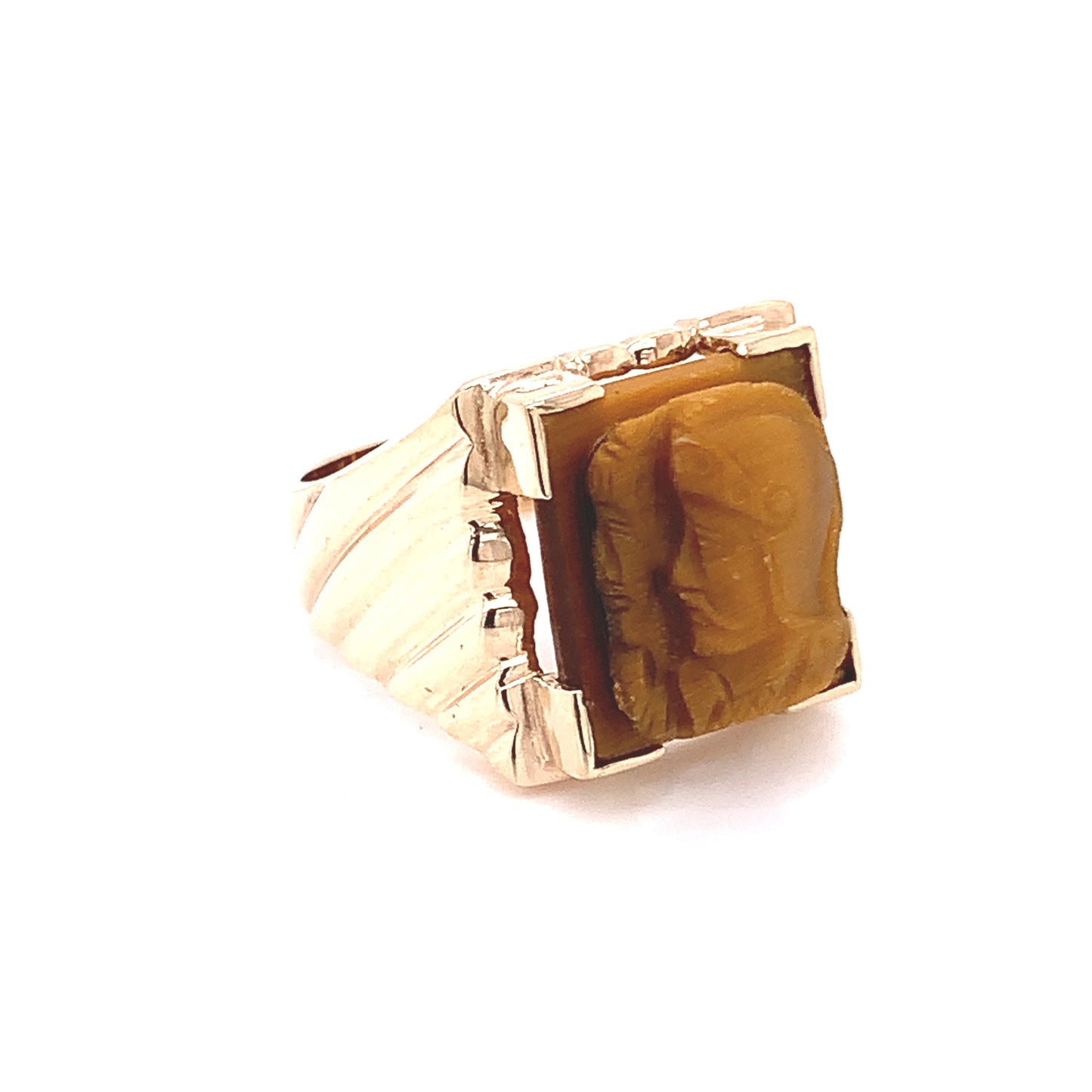 10KT Yellow Gold Ring Carved Tiger Eye