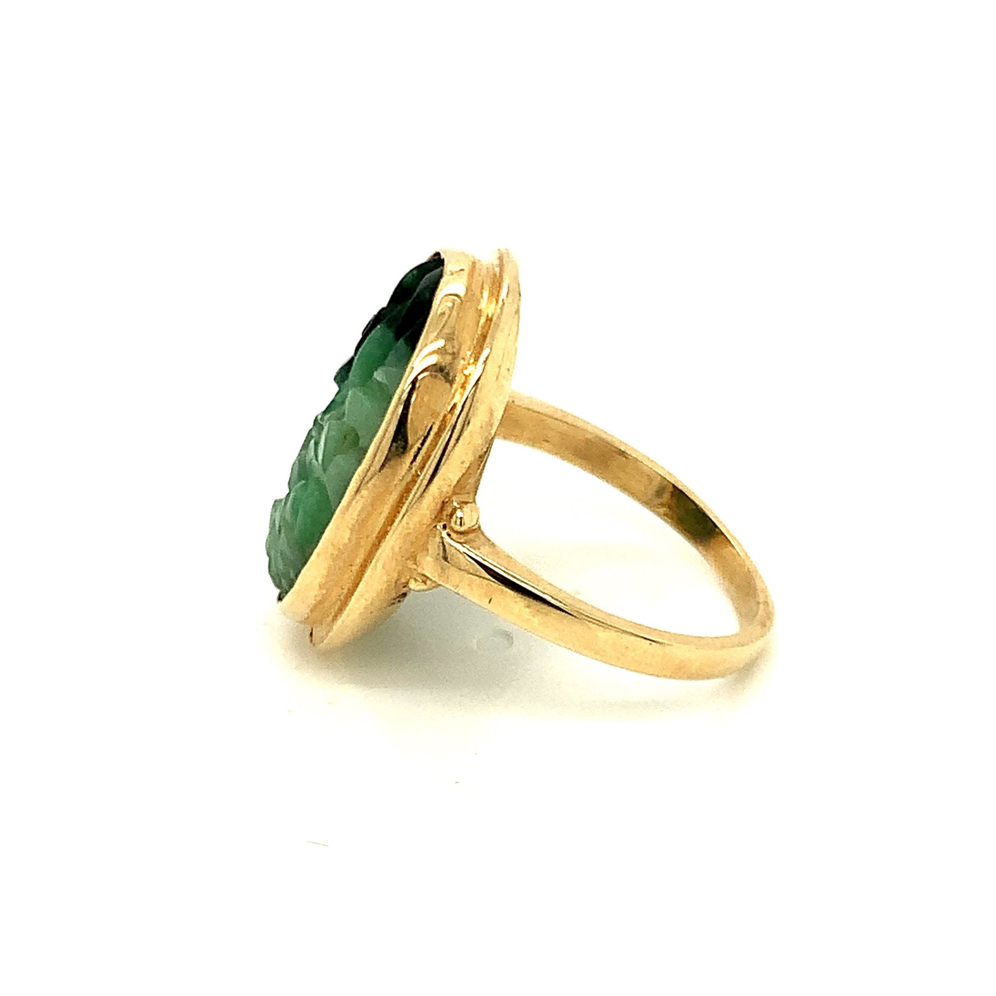 14KT Yellow Gold Ring with Hand Carved Multi-Colored Jade