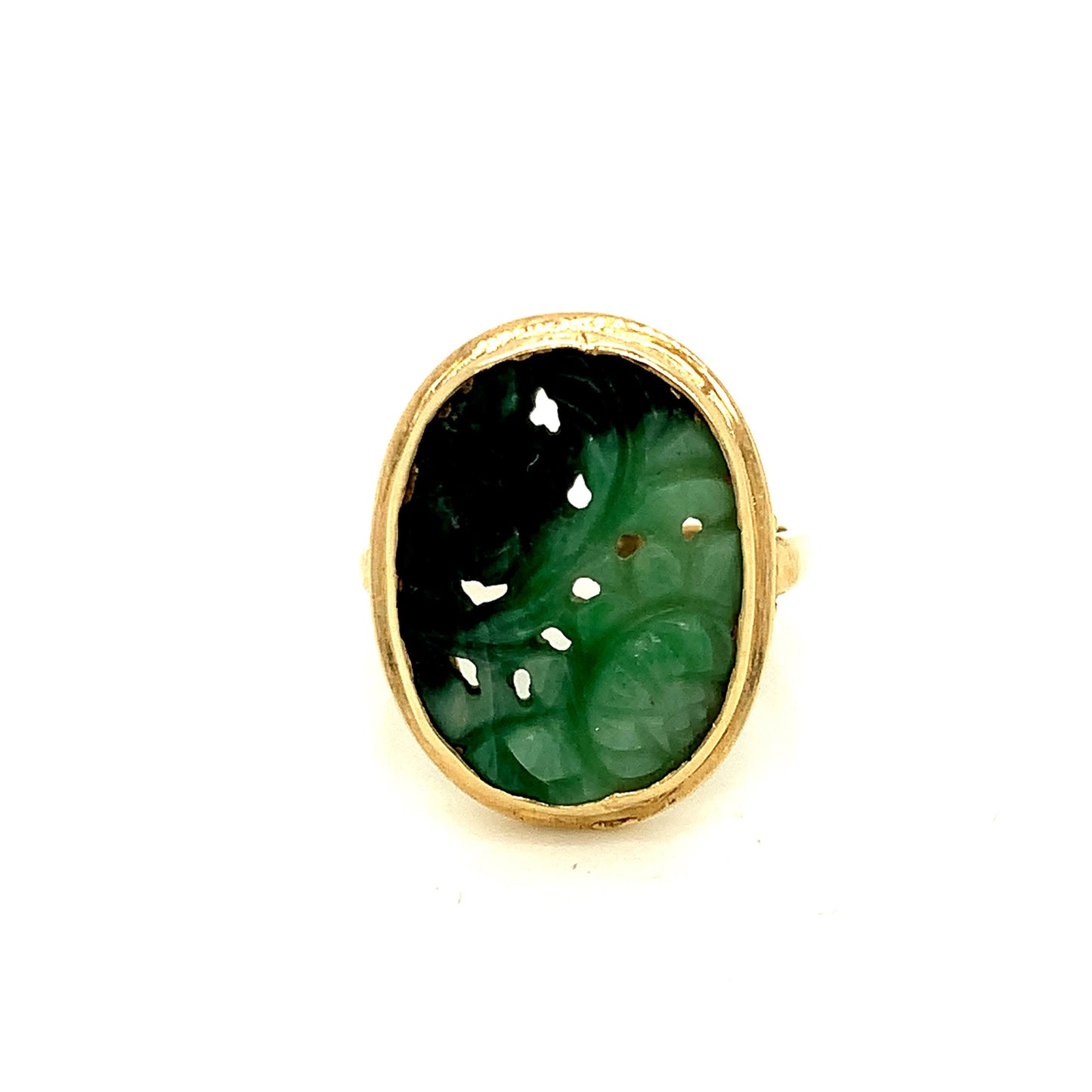 14KT Yellow Gold Ring with Hand Carved Multi-Colored Jade