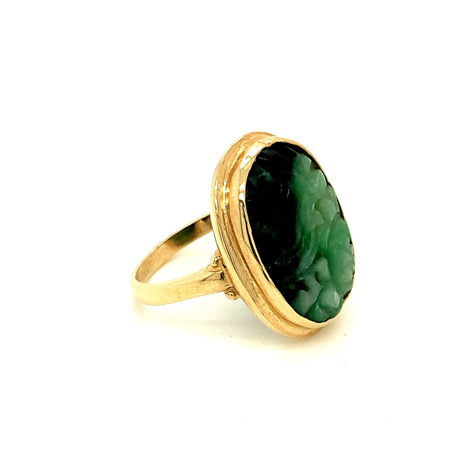 14KT Yellow Gold Ring with Hand Carved Multi-Colored Jade