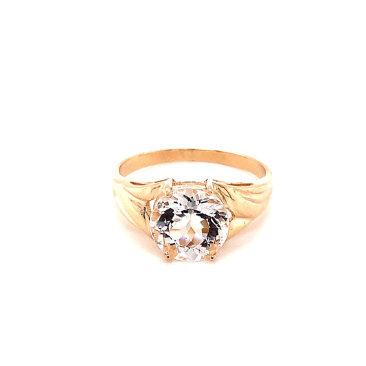 14KT Solid Yellow Gold Ring with 10MM White Zircon Stone