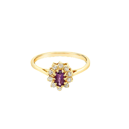 10KT  yellow Ring Diamond and Amethyst