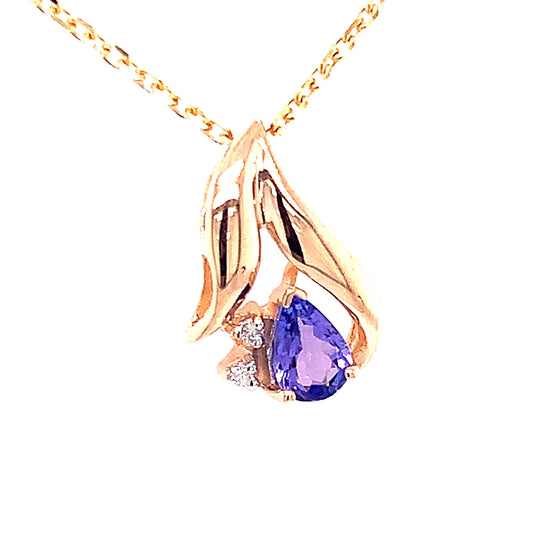 14KT Yellow Gold Pear Shaped Tanzanite Pendant with Diamonds