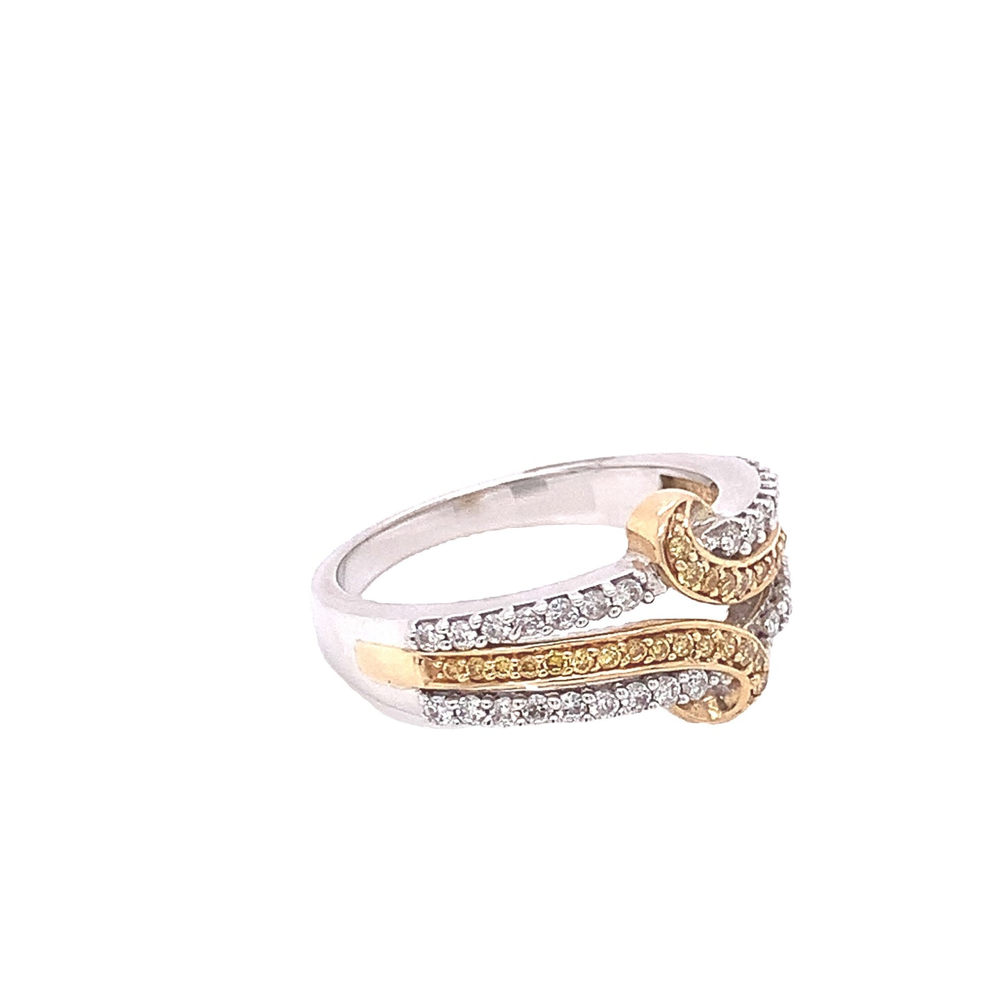 14KT Solid Gold Two Tone Ring with Diamonds