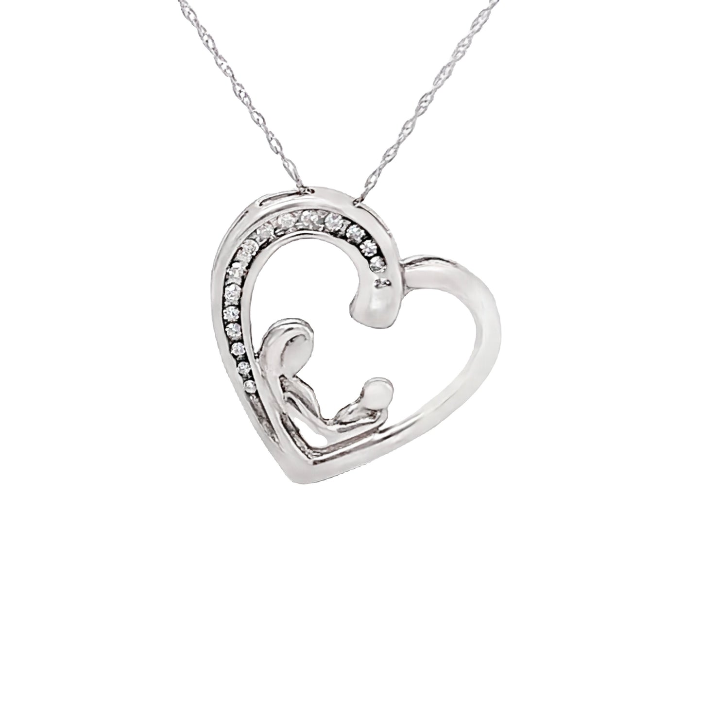 Sterling Silver Mother and Child Charm with Diamonds