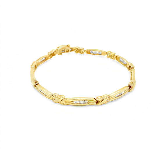 14KT Yellow Gold  Vintage Diamond Baguette Bracelet