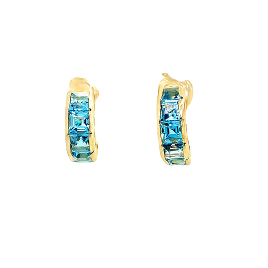 14KT Yellow Gold Blue Topaz Earrings