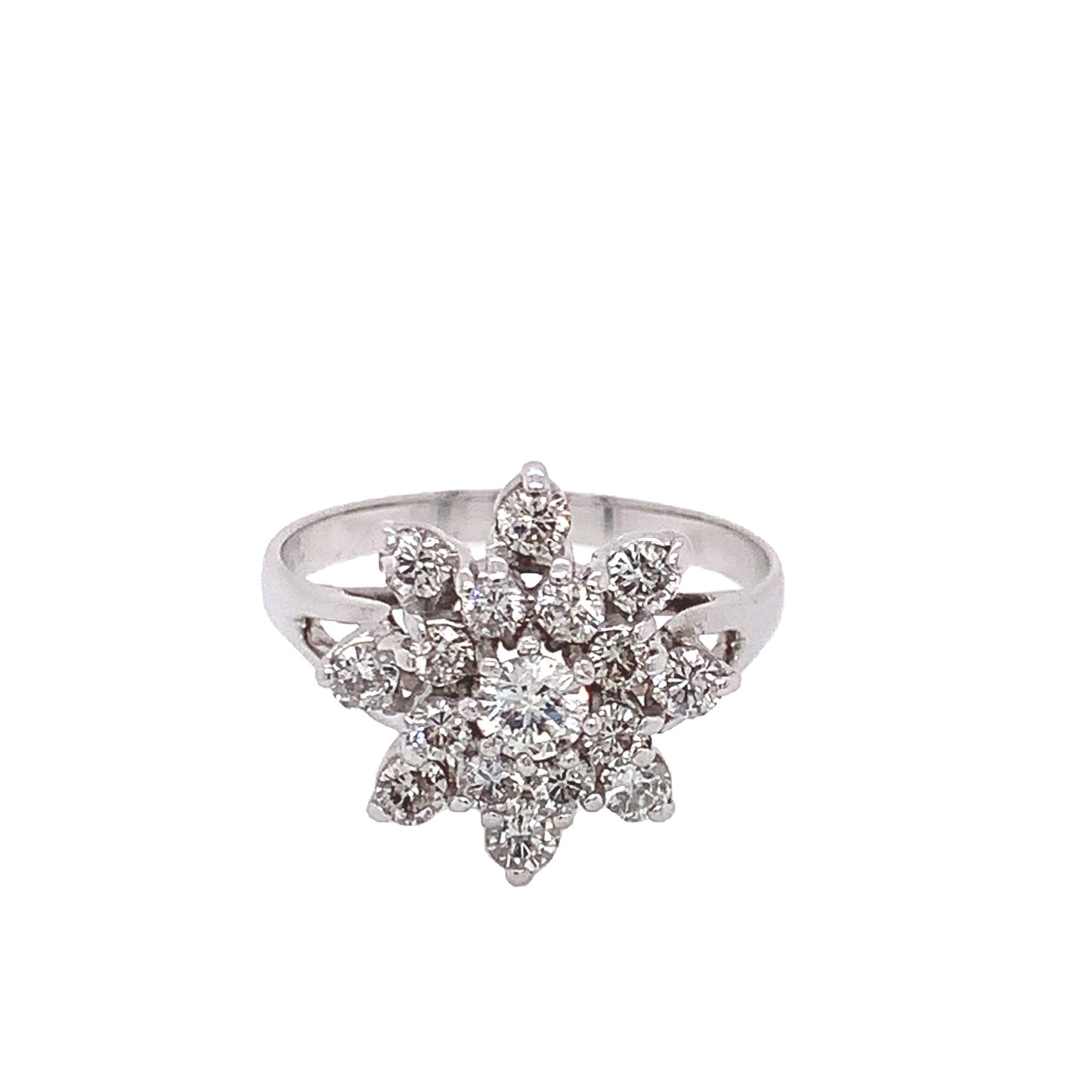 14KT White Gold Cluster Diamond Ring