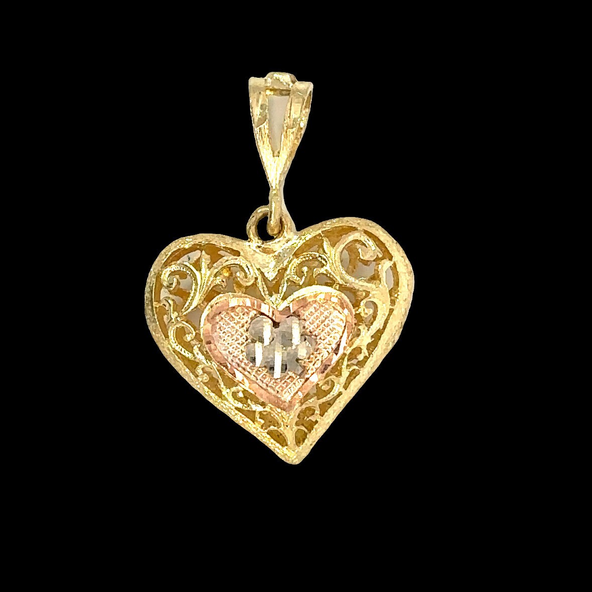 heart  pendant  14kt  tri -color  gold not plated