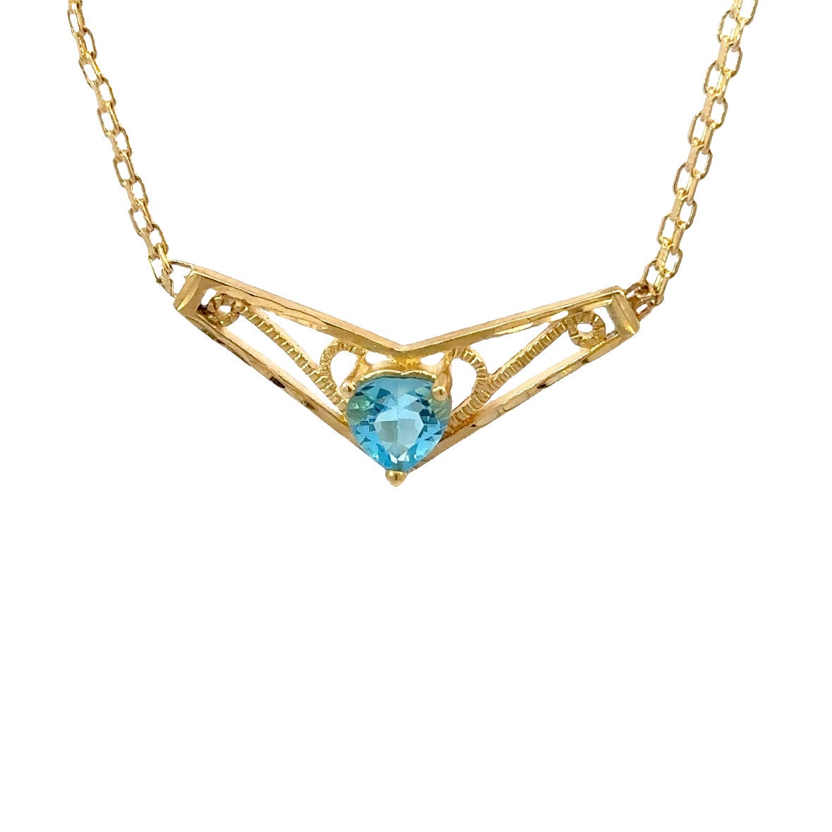 14kt yellow gold blue topaz heart necklace vintage