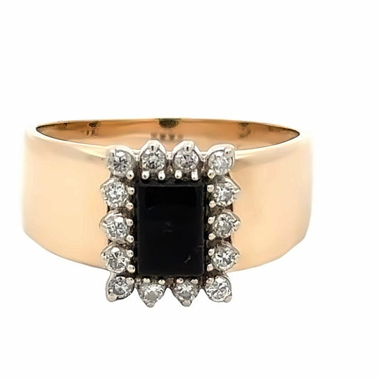 14kt onyx and diamond  vintage ring solid gold