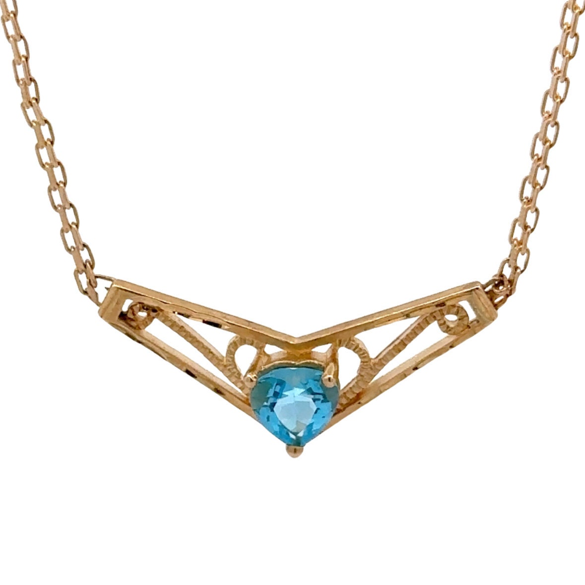 14kt yellow gold blue topaz heart necklace vintage