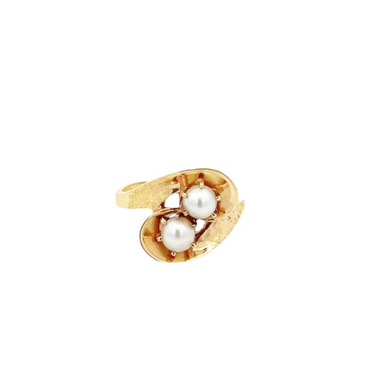 14kt yellow gold double pearl ring vintage