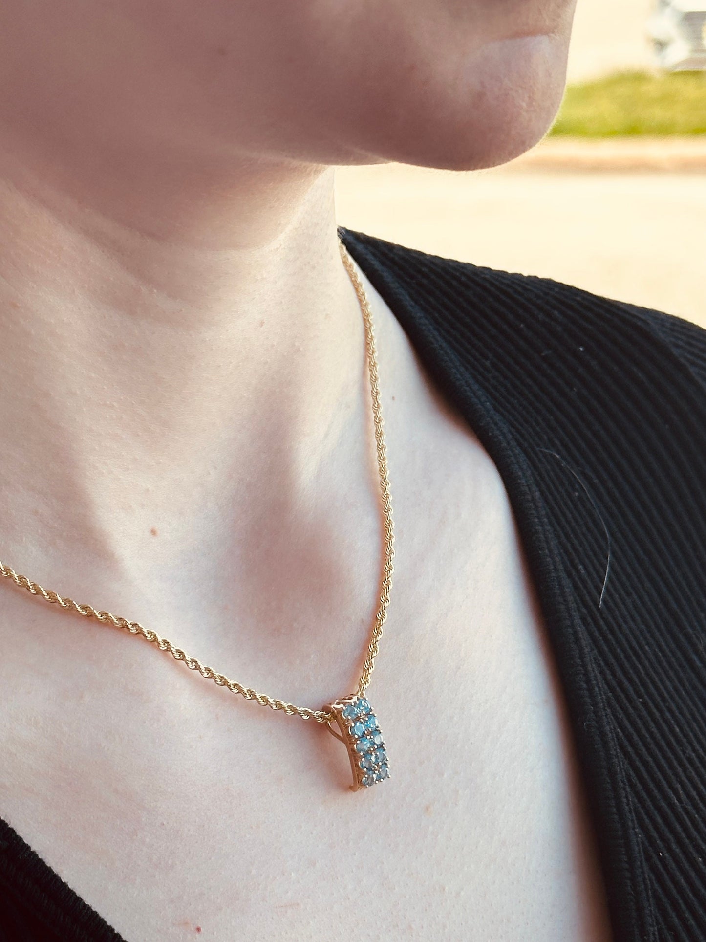 14kt Yellow Gold Estate Necklace with Blue Topaz Pendant