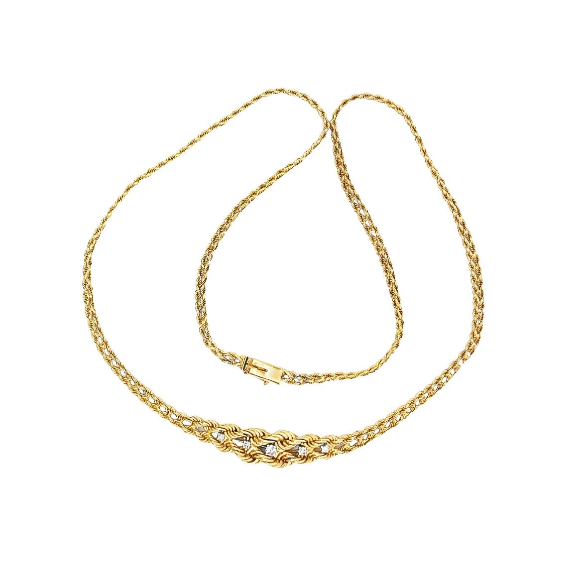 14kt rope chain with diamonds vintage solid gold