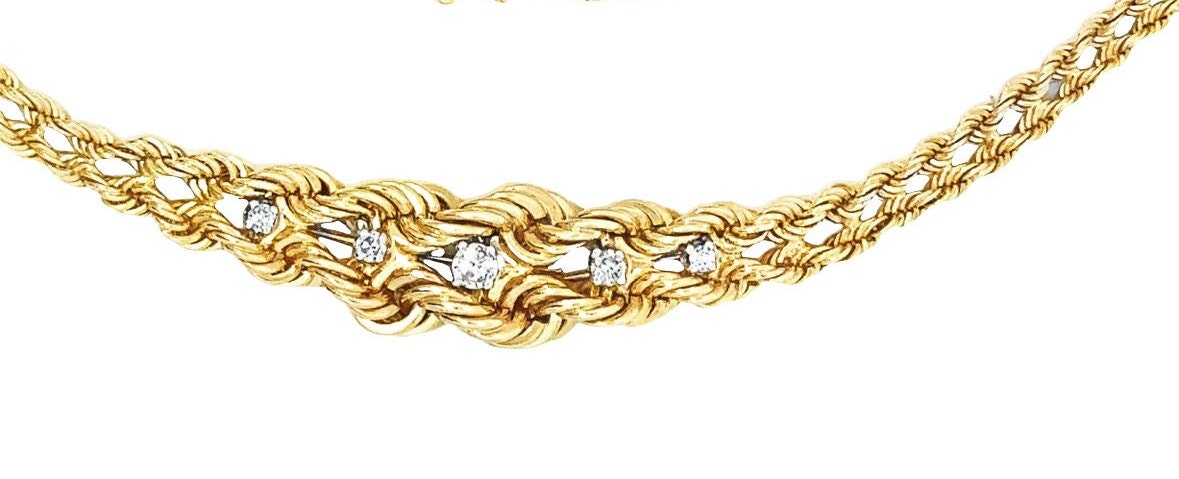 14kt rope chain with diamonds vintage solid gold