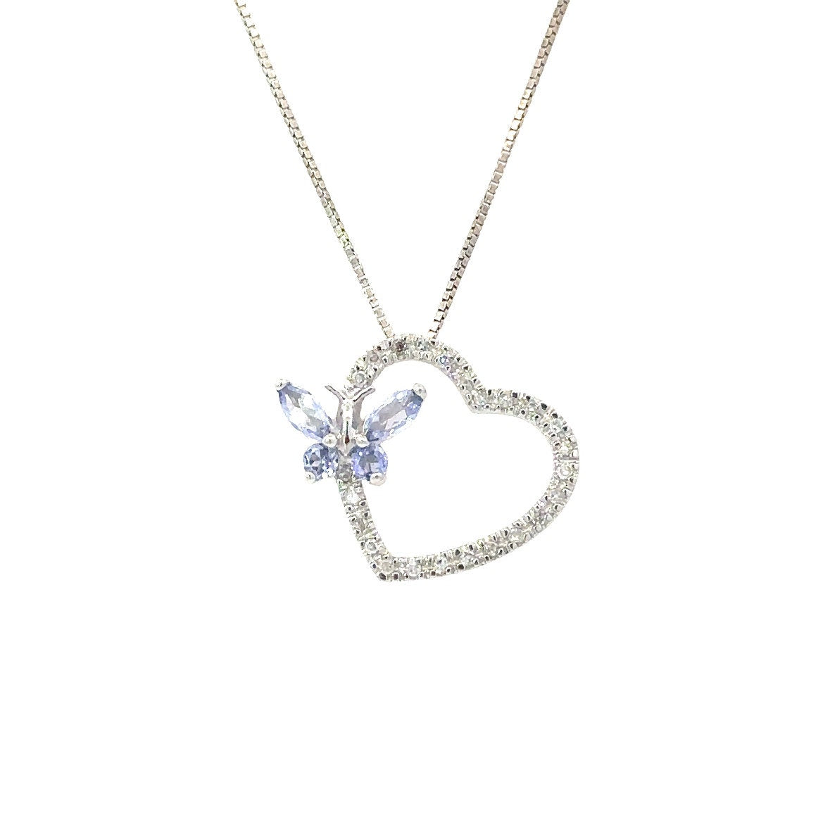 white gold heart with tanzinite butterfly10kt solid gold