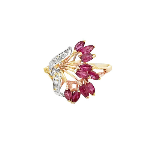 14kt yellow gold ruby and diamond ring vintage