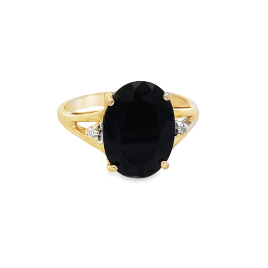 14KT yellow solid gold onyx and diamond vintage ring