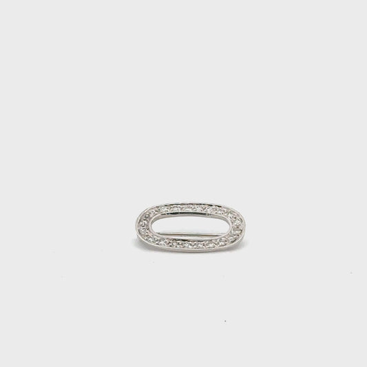 14kt white solid gold oval diamond pin  vintage