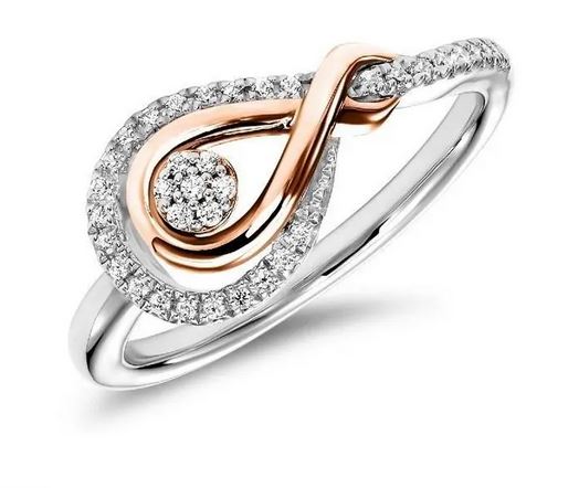 Fashion Diamond Ring Sterling Silver with Rose Gold plating