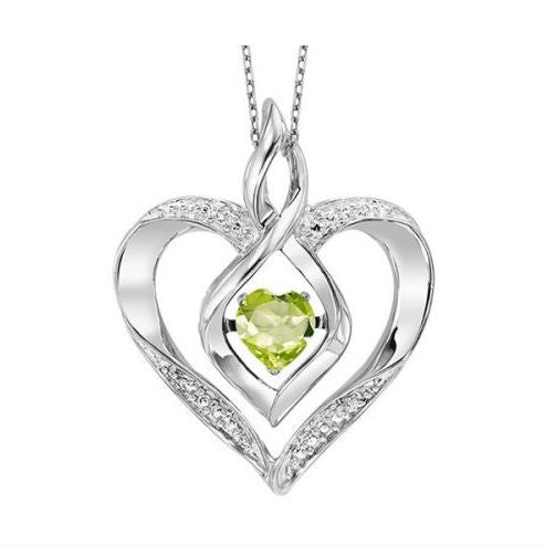 August Birthstone Silver Diamond Heart Necklace