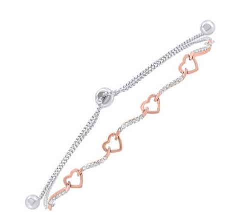 Diamond Open Heart Ribbon Bolo Bracelet- Adjustable