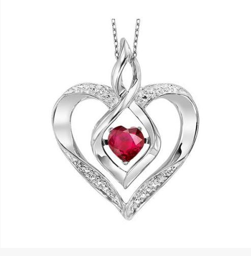 July Birthstone Silver Diamond Heart Necklace