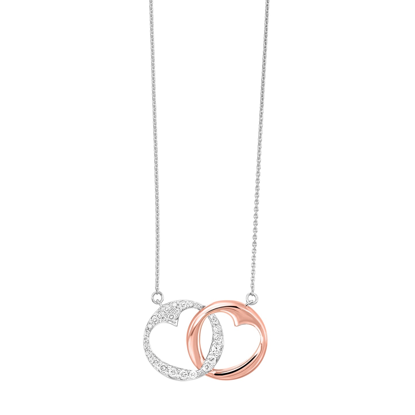 Diamond Halo Heart Double Eternity Circle Pendant In 10k Rose Gold & Sterling Silver