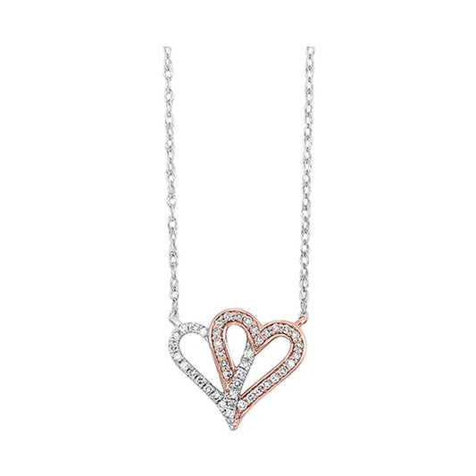Two-Toned Gold & Diamond Double Heart Pendant