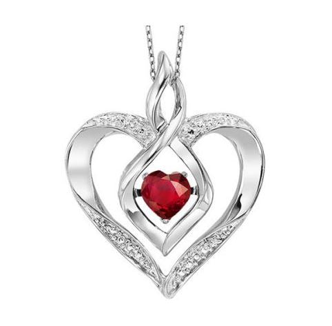 January Birthstone Silver Diamond Heart Necklace