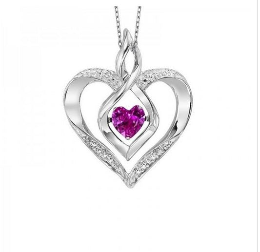 October Birthstone Silver Diamond Heart Necklace